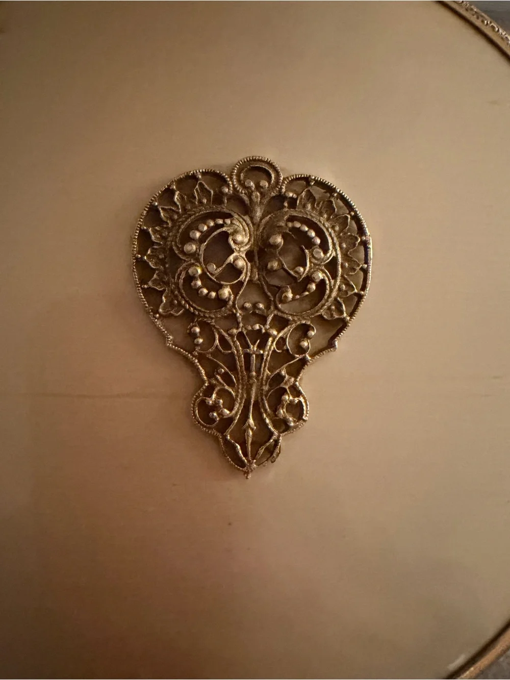 Vintage 24k gold-plated or brass-plated ornate hand mirror